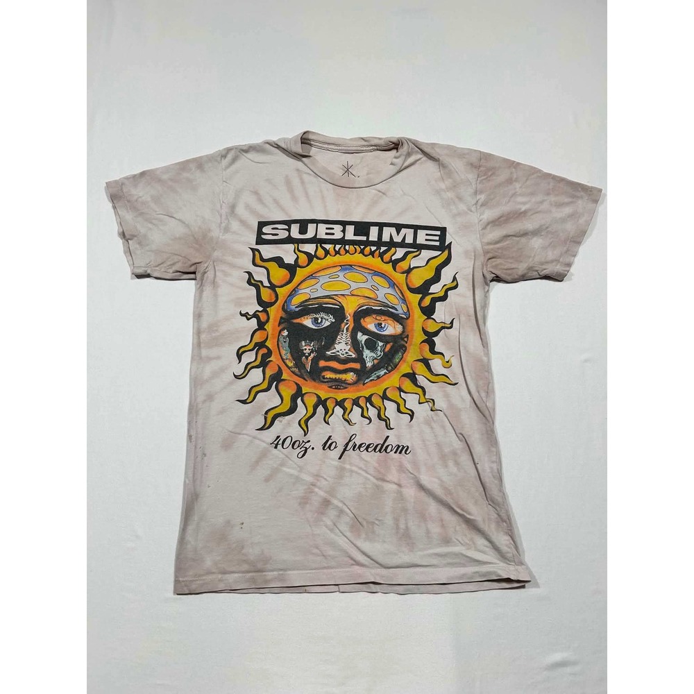 Sublime 40oz to Freedom Sun Graphic Tie Dye T-Shirt Tan Grey Small Life Clothing